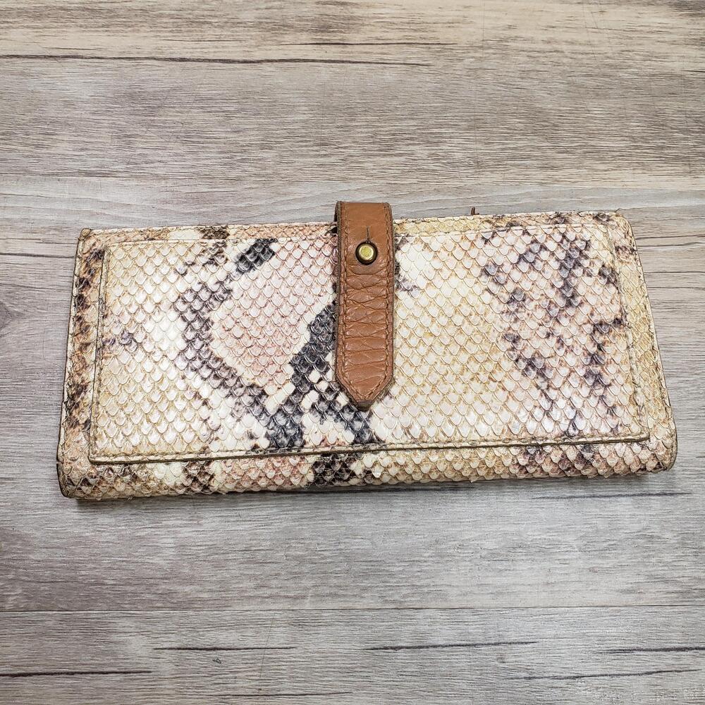 Madewell Wallet Womens One Size Beige Snake Print Leather Checkbook Zip Pocket